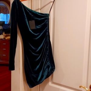 NBD Ginnie One Shoulder Velvet Mini Dress Green Sexy Cocktail Party Womens XS